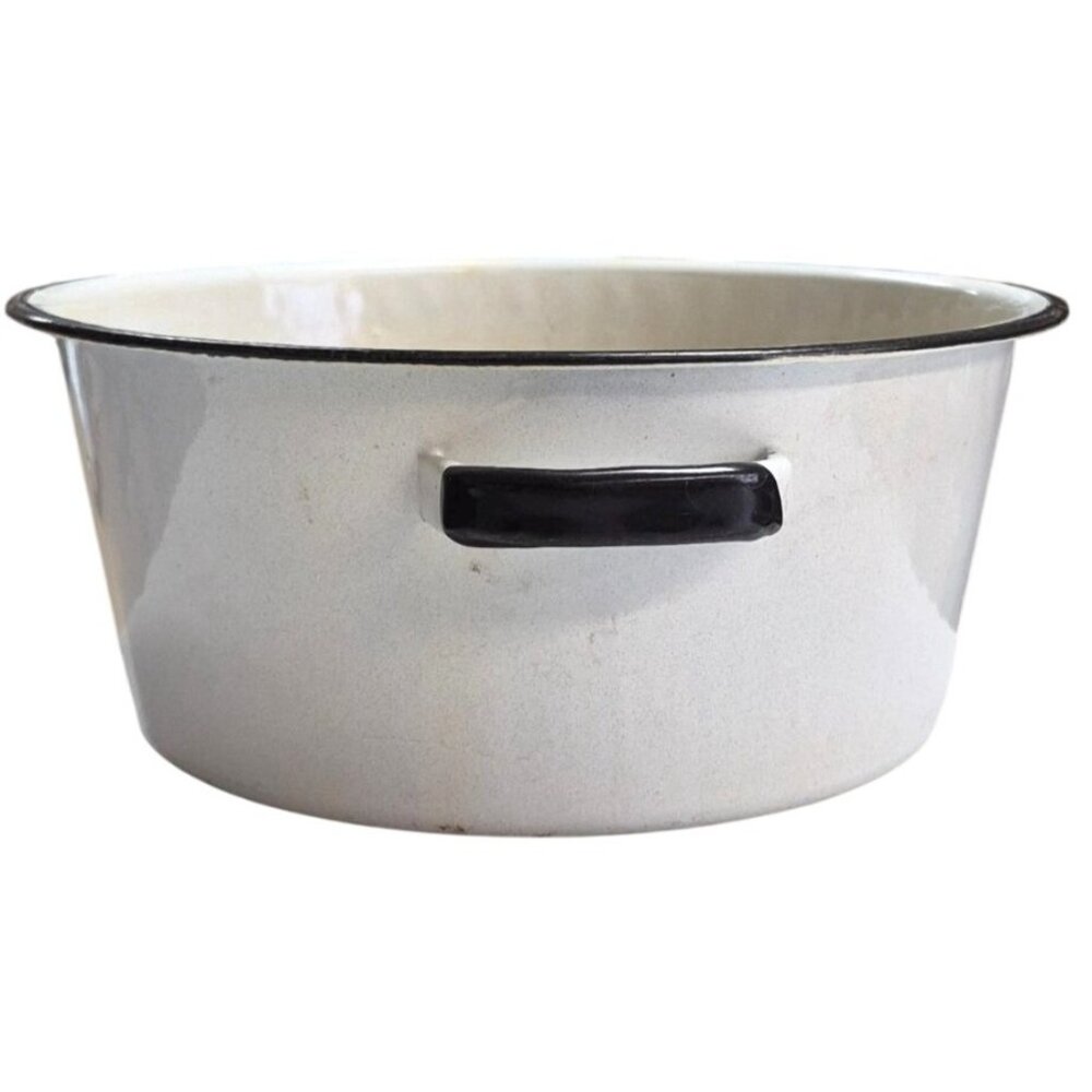 Vintage Enamel Pot White & Black Rim Pan Rustic Kitchen Decor Cookware - Picture 2 of 8